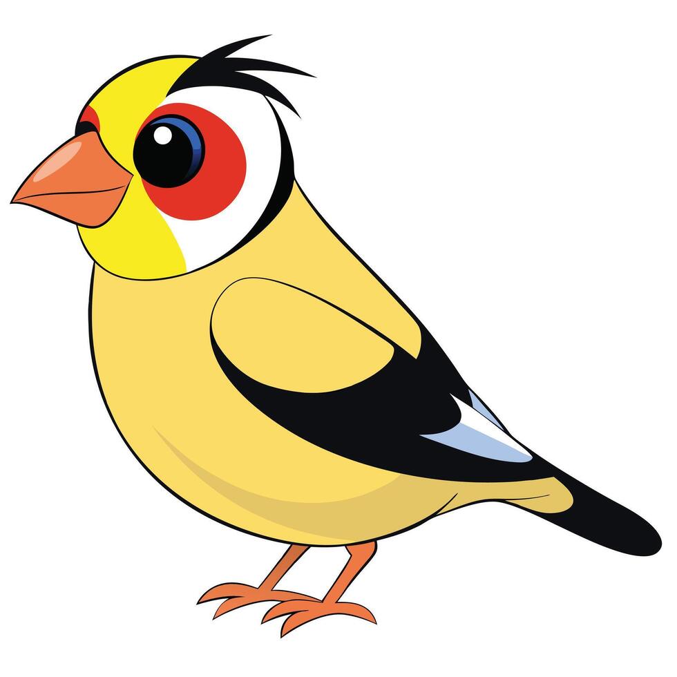 Cute cartoon goldfinch bird illustration on white background vector
