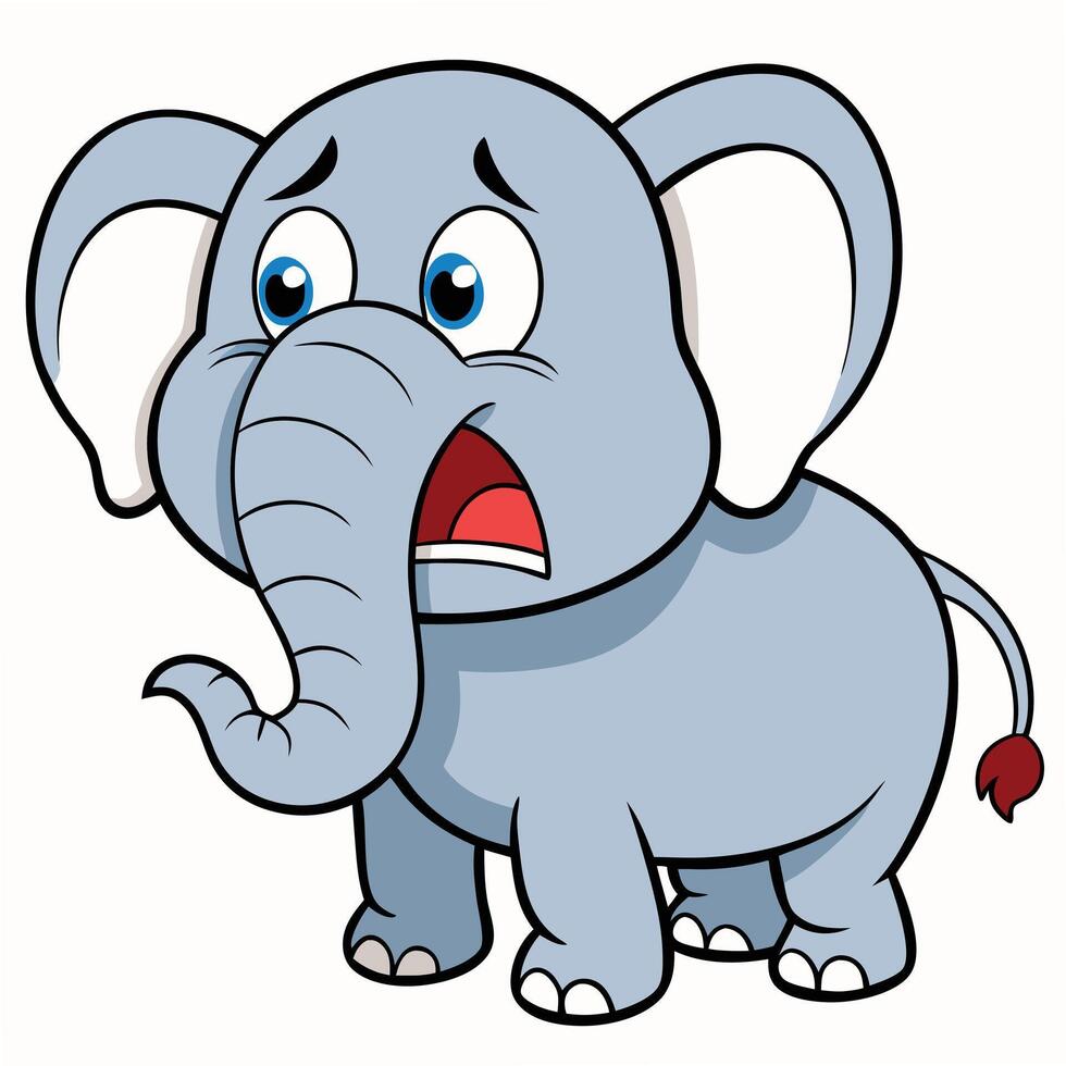 Cartoon elephant illustration expressing fear shock or surprise with a wide open mouth vector