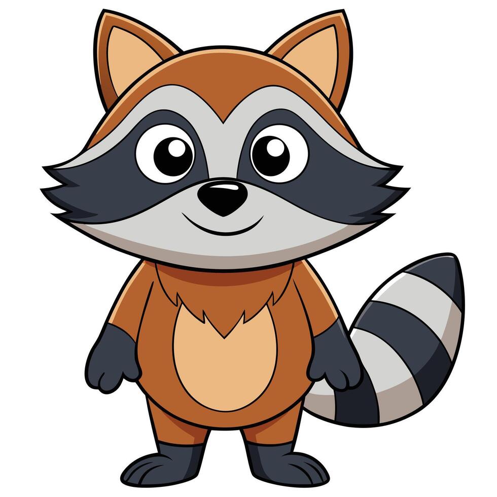 Adorable cartoon raccoon illustration standing upright with a friendly expression vector