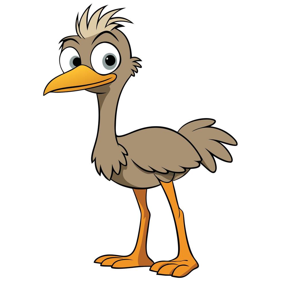 Cartoon ostrich character illustration with big eyes and orange beak vector