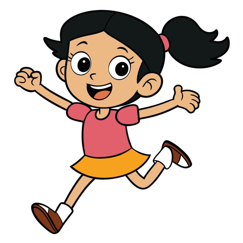 Cartoon girl running with joyful expression for childrens illustration designs vector