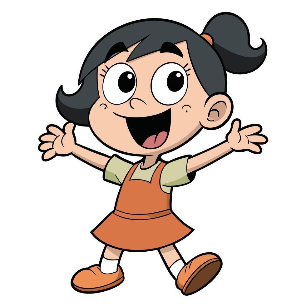 Cheerful cartoon girl with open arms ready to hug someone vector