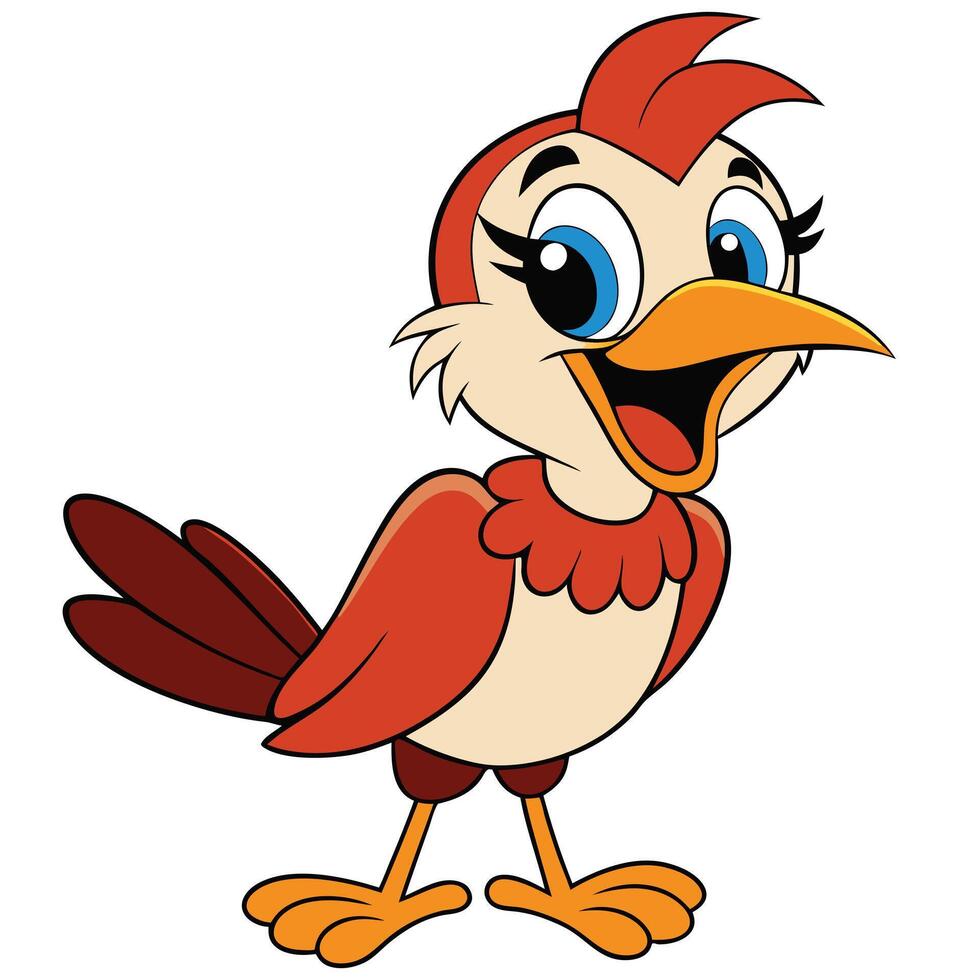 Cartoon style illustration of a cheerful red bird character on white background vector