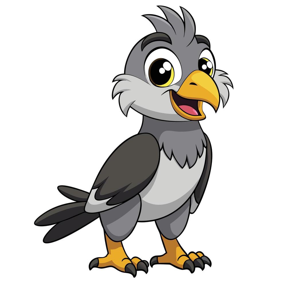 Cheerful cartoon eagle illustration of a friendly bird standing isolated on white vector