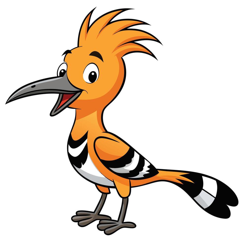 Cartoon hoopoe bird illustration with orange plumage and long beak vector