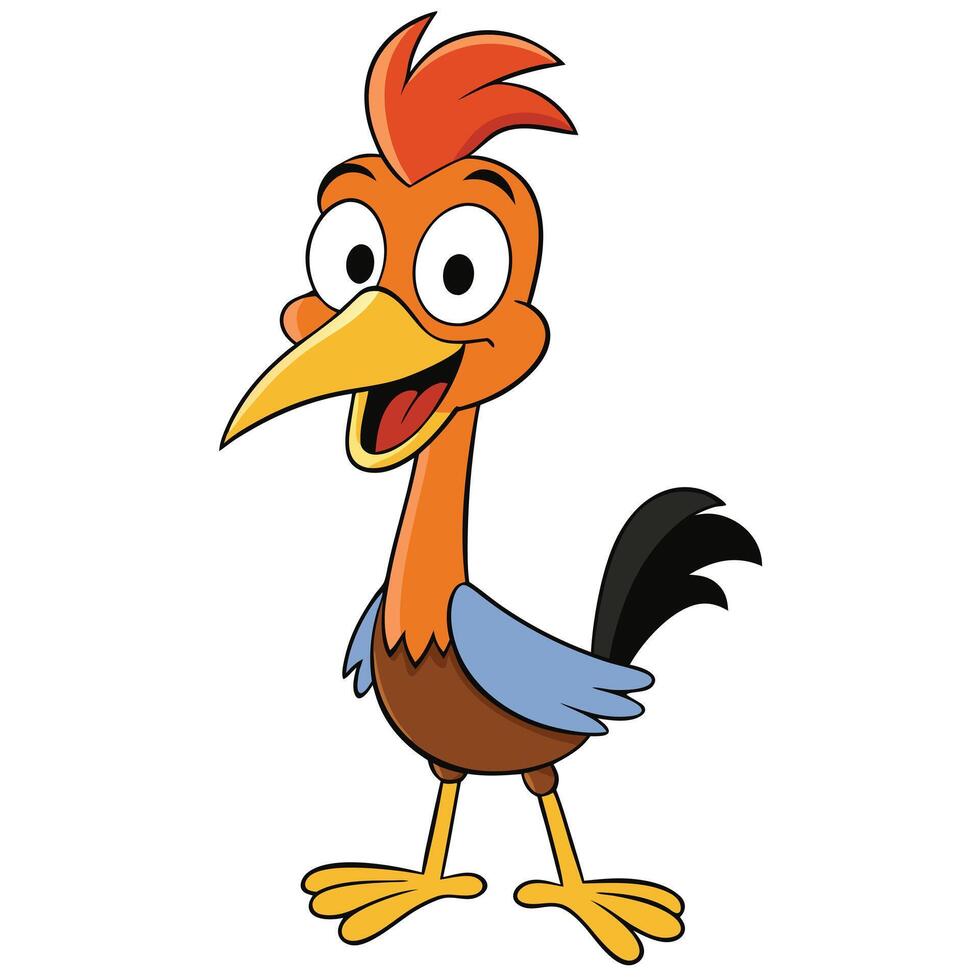 Cheerful cartoon chicken character illustration standing happy bird with orange feathers vector