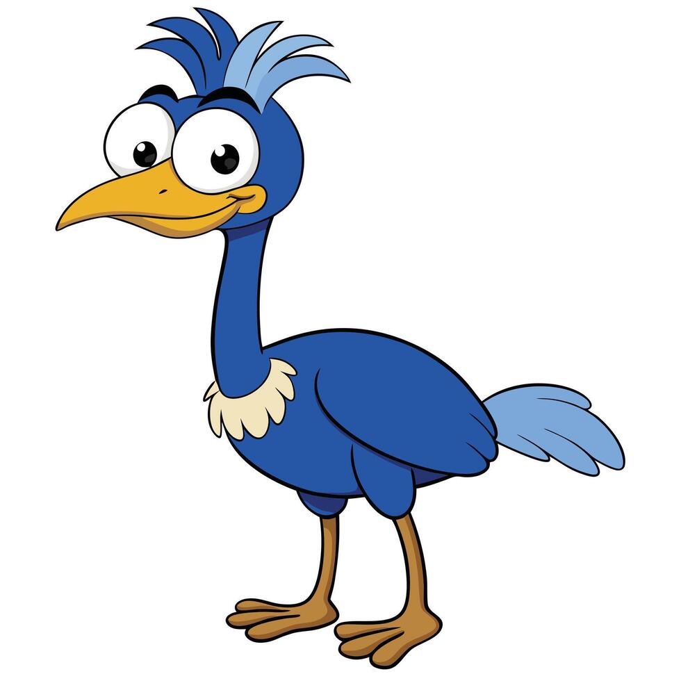 Funny cartoon bird character with big eyes and blue feathers standing vector