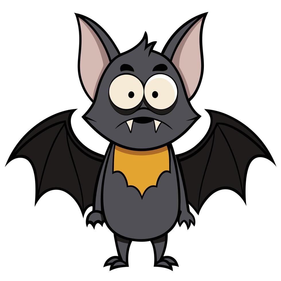 Cartoon bat illustration with wide eyes and small fangs standing vector