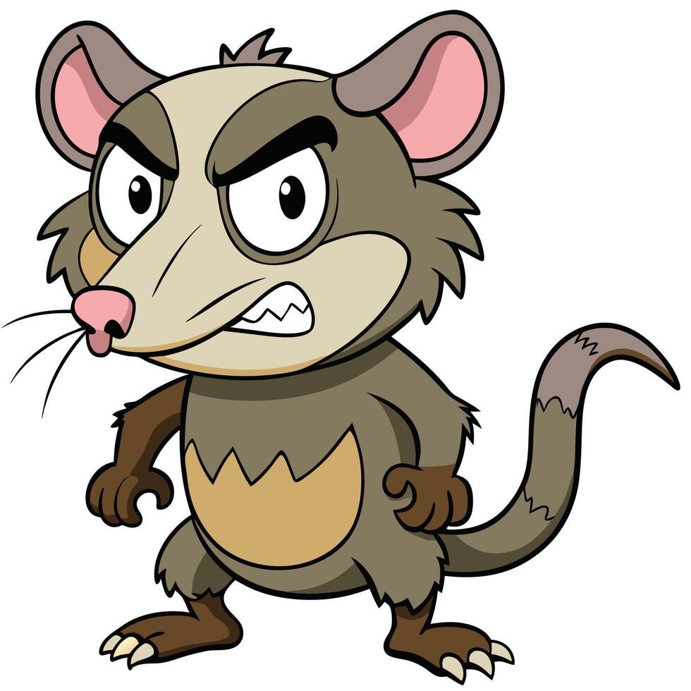Cartoon opossum mascot with angry expression for illustration and design vector