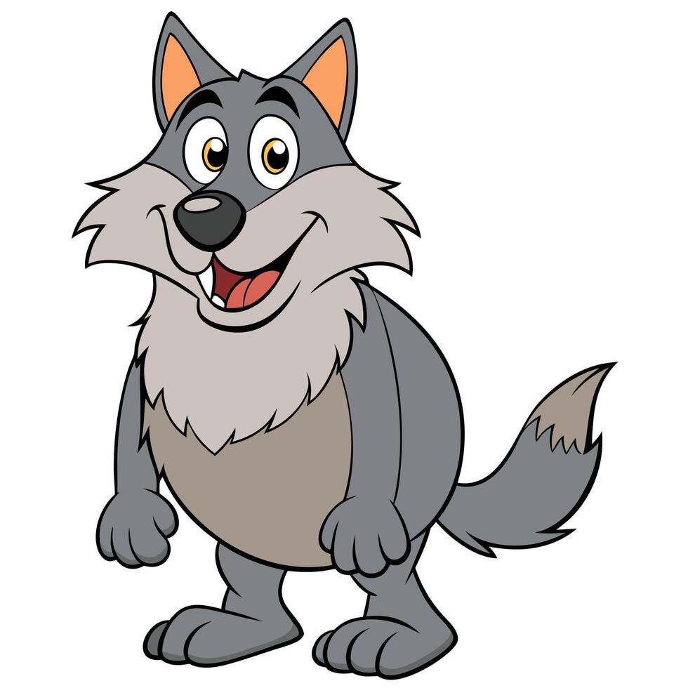 Cartoon wolf illustration standing up smiling animal character vector