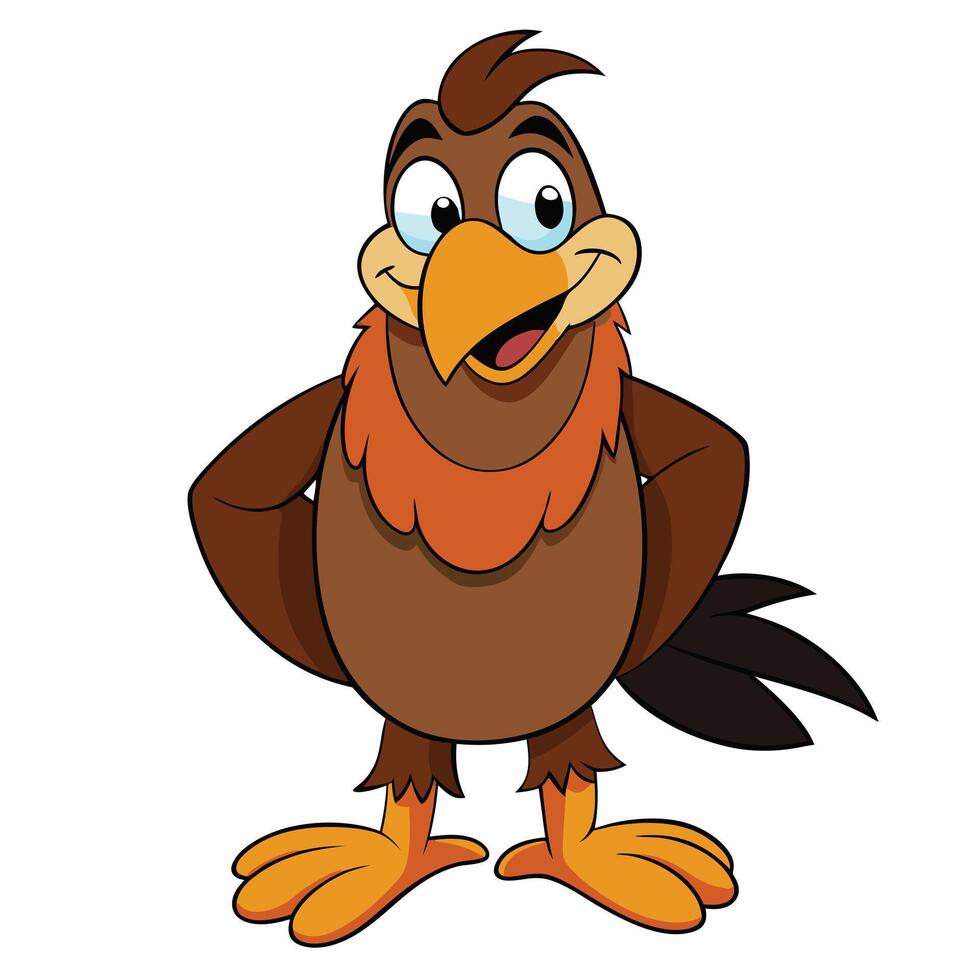 Confident cartoon bird character with hands on hips isolated on white vector