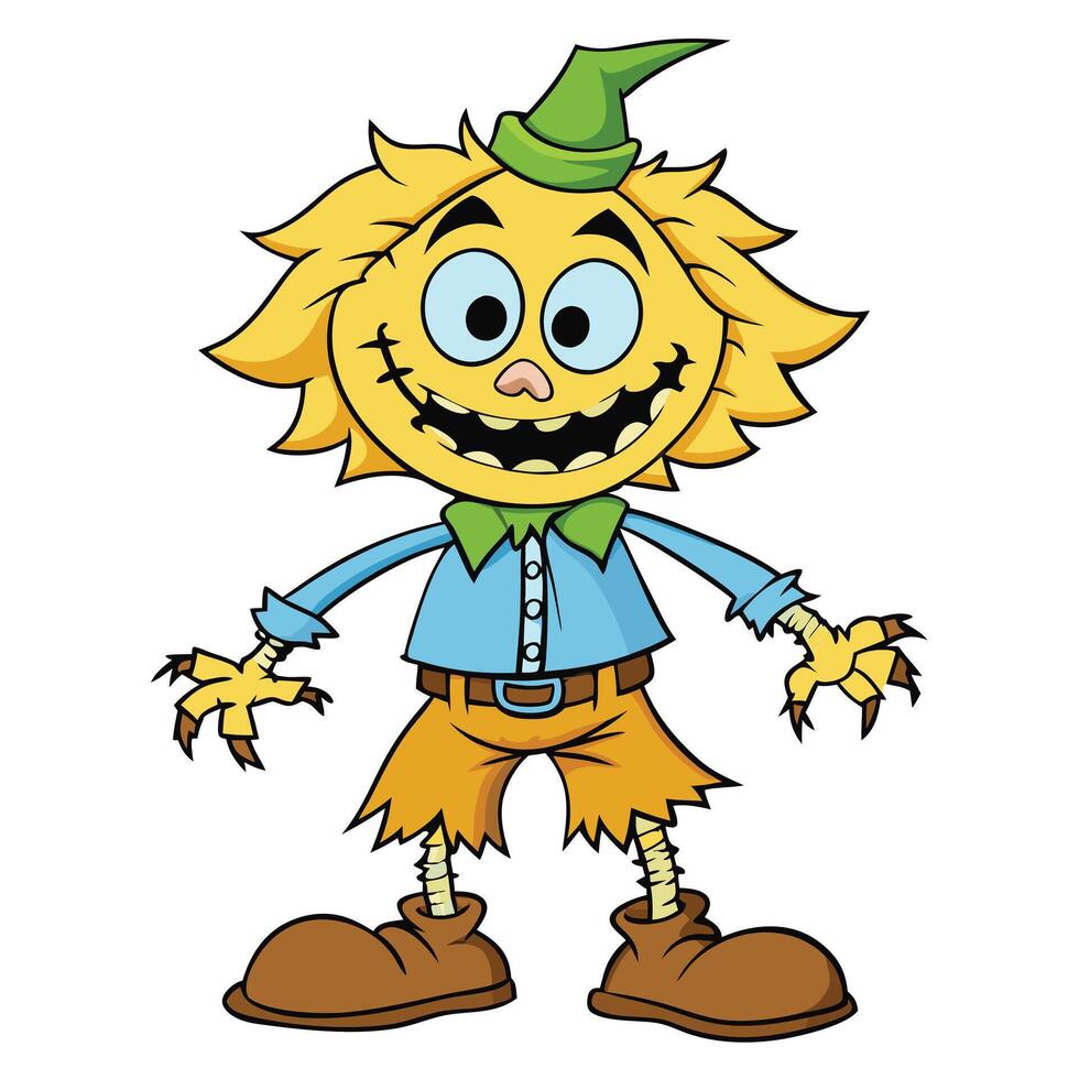Cartoon scarecrow character with a green hat perfect for halloween design vector