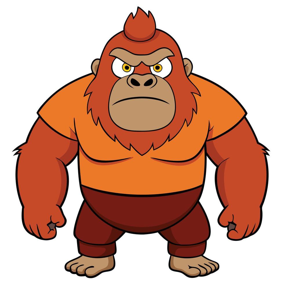 Cartoon gorilla mascot character with angry expression and orange shirt design vector