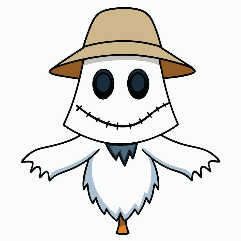Cute cartoon scarecrow character with straw hat halloween design illustration vector
