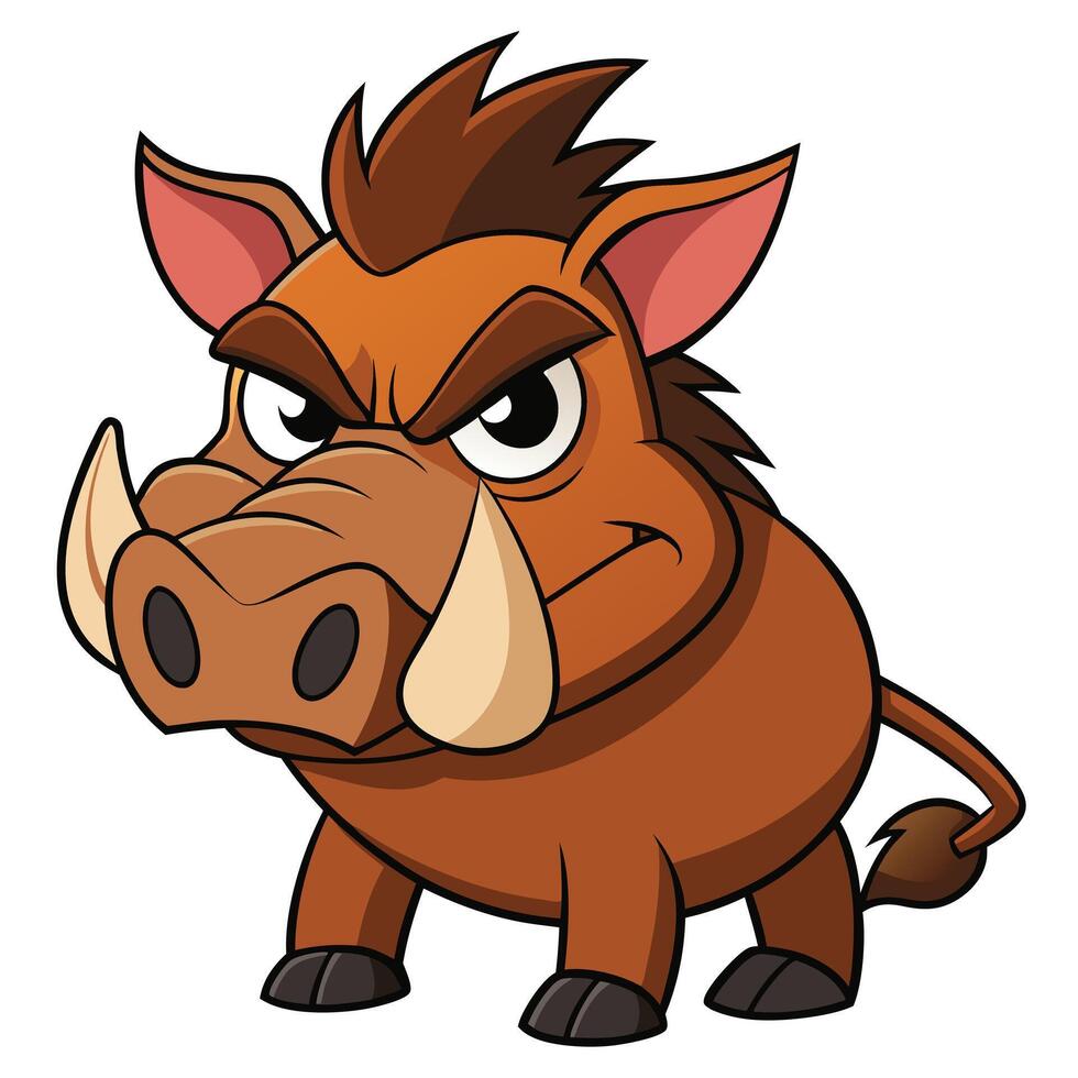 Angry cartoon warthog character illustration standing isolated on white background vector