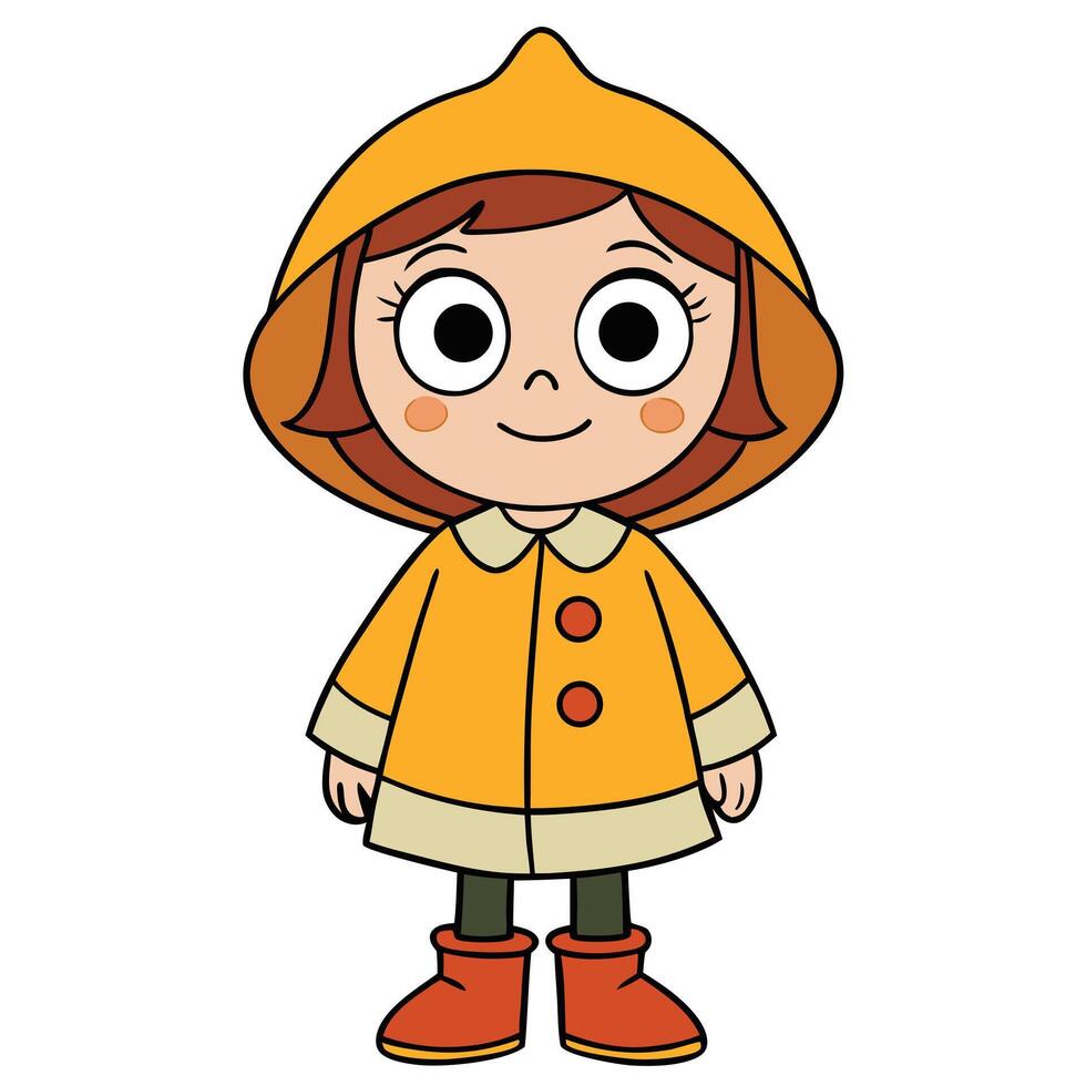 Cartoon girl in raincoat and boots illustration for childrens design vector