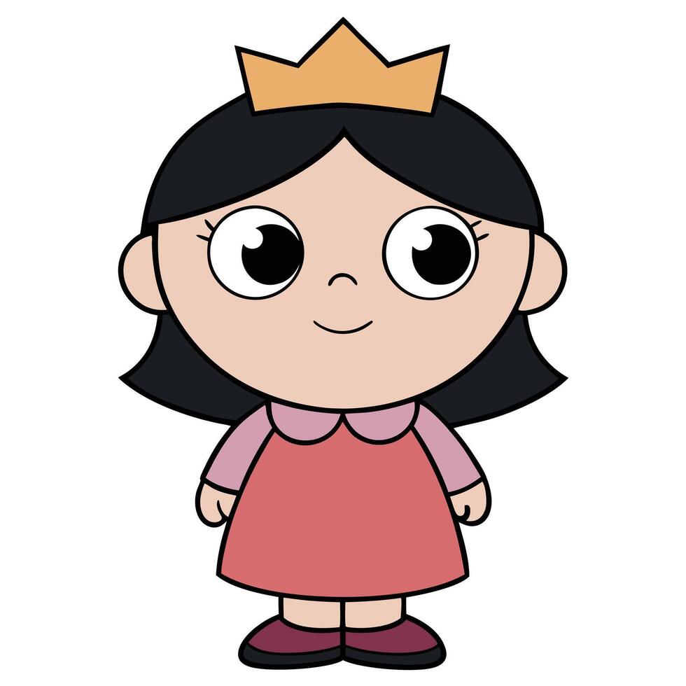 Cute cartoon princess illustration of a charming young girl with crown vector