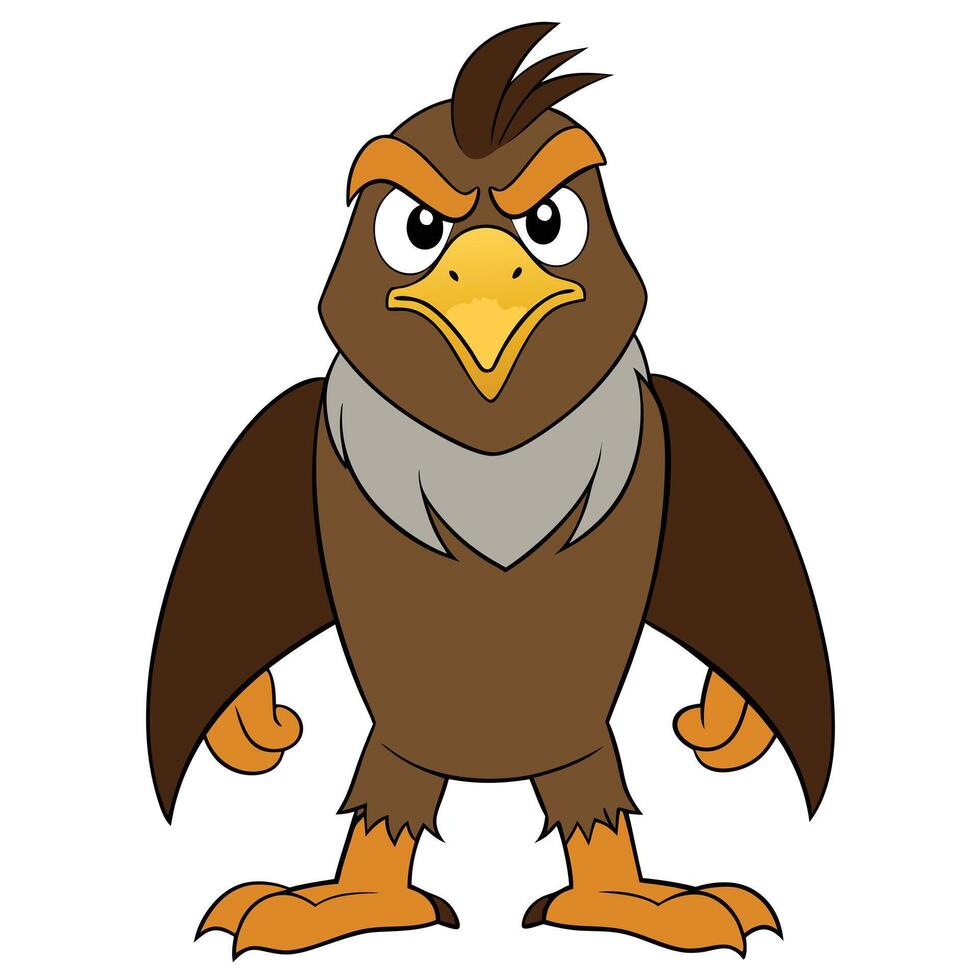 Cartoon illustration of an angry eagle mascot character standing firmly vector