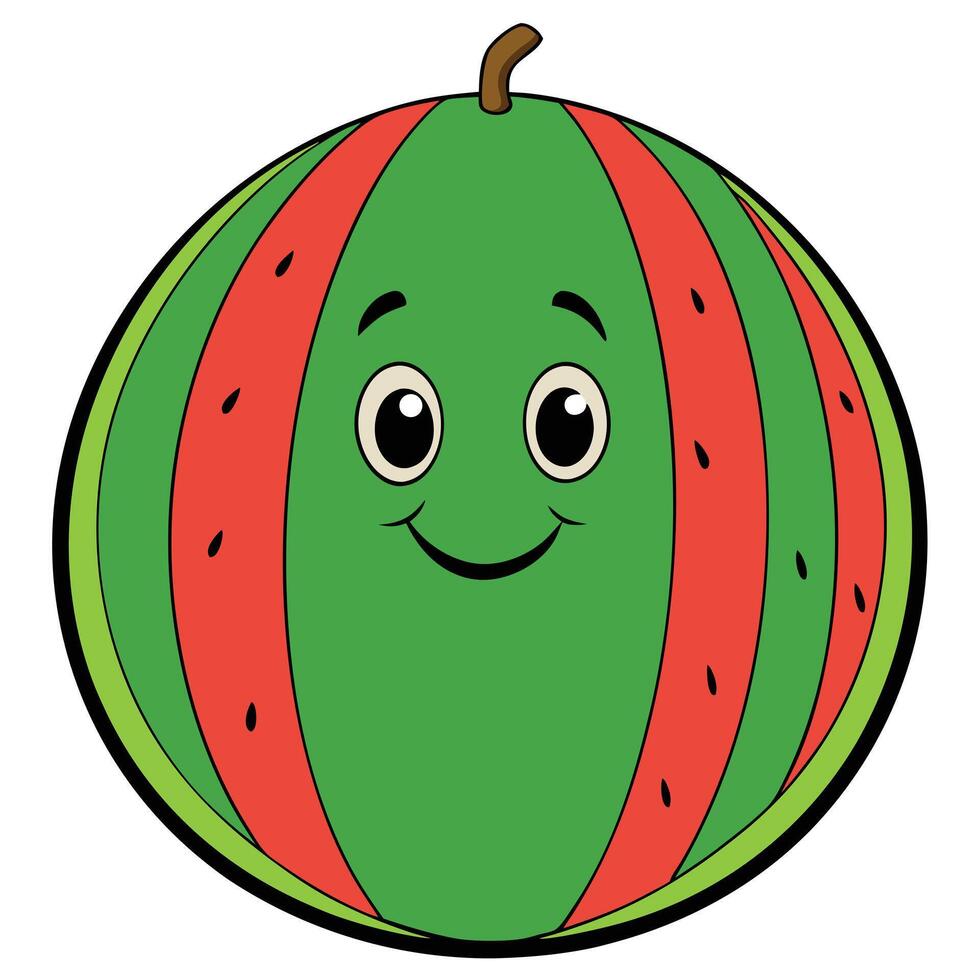 Cartoon watermelon character with a smiling face and green stripes illustration vector