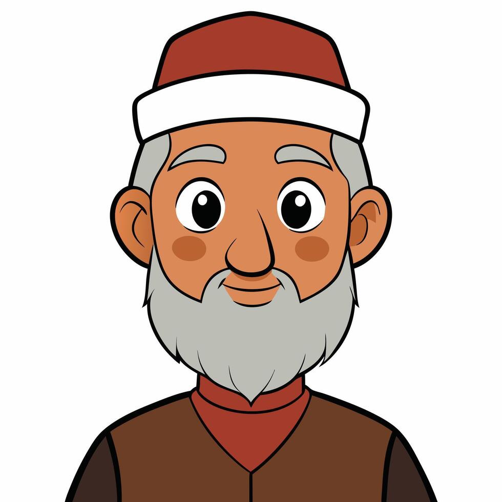 Cartoon portrait of a smiling elderly arab man wearing traditional hat vector