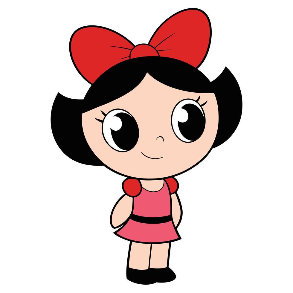 Cute cartoon girl with red bow detailed illustration art vector