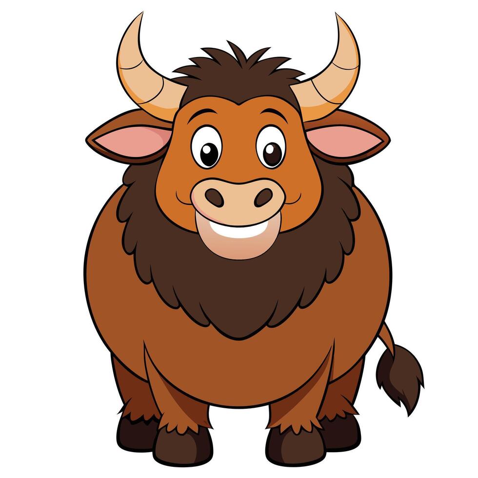 Cartoon illustration of a happy brown bull with large horns and smile vector