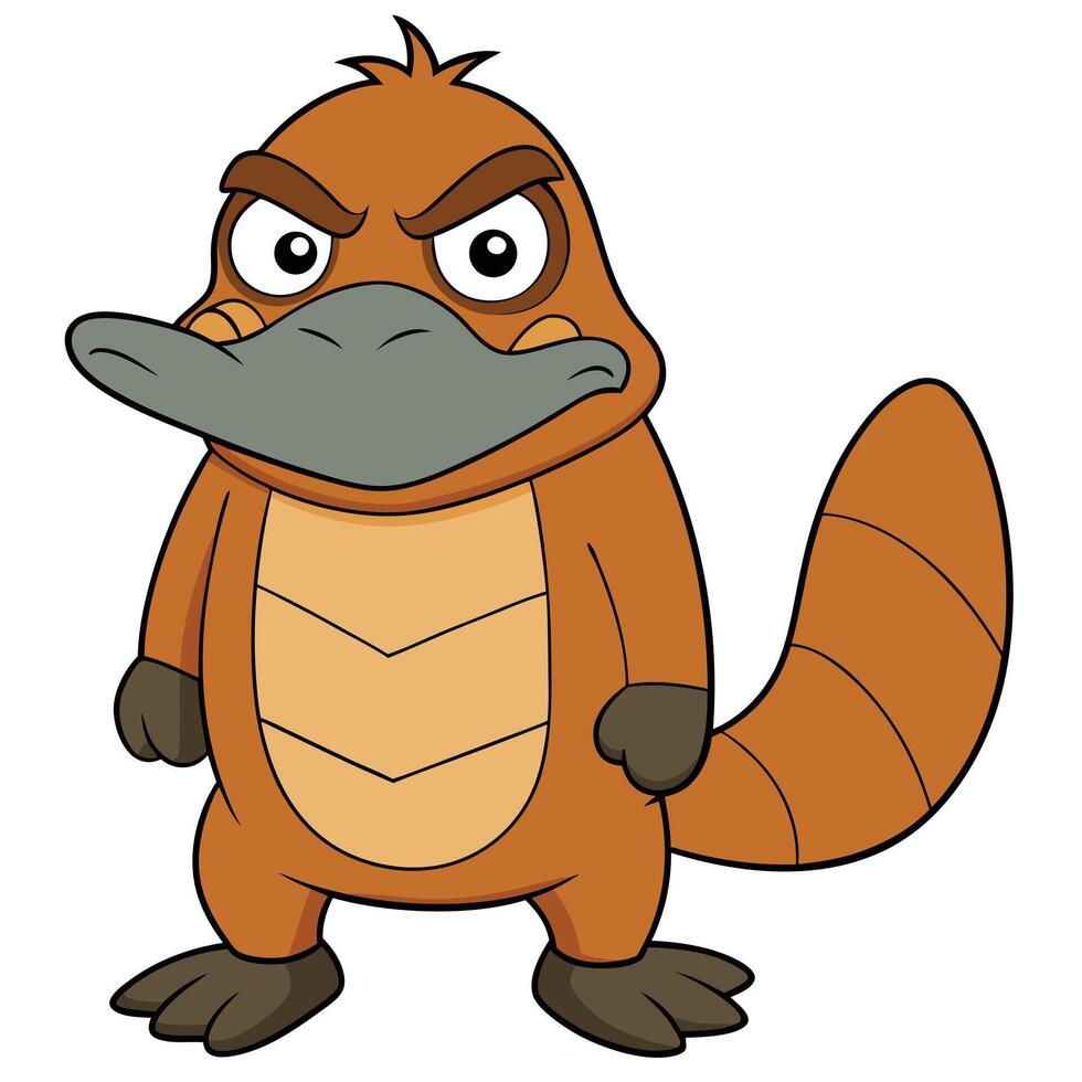 Cartoon platypus character with an angry expression and cute details vector