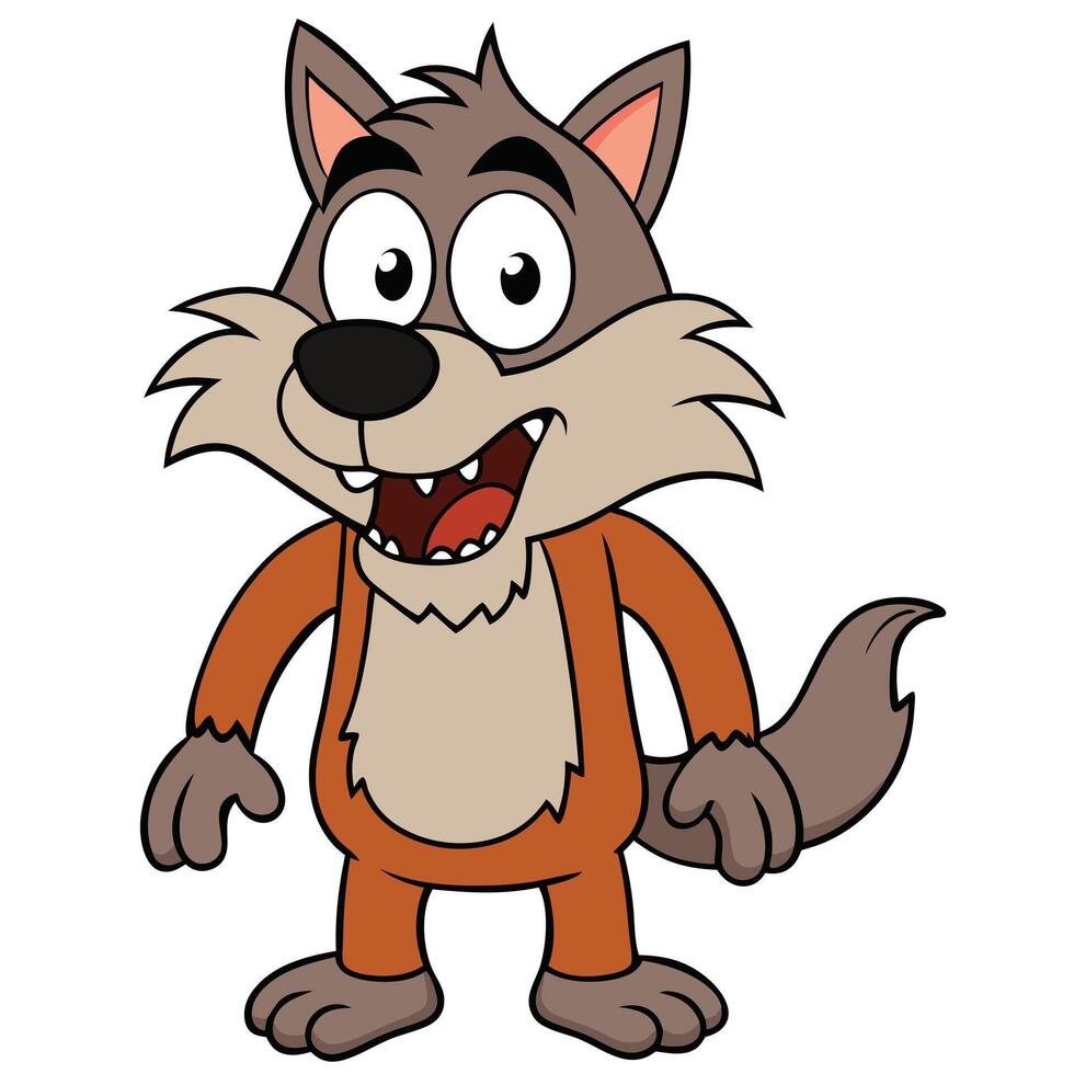 Cartoon wolf character with open mouth and big eyes illustration vector