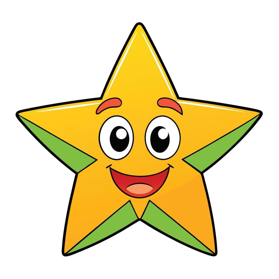 Happy star cartoon character illustration with green accents for kids vector