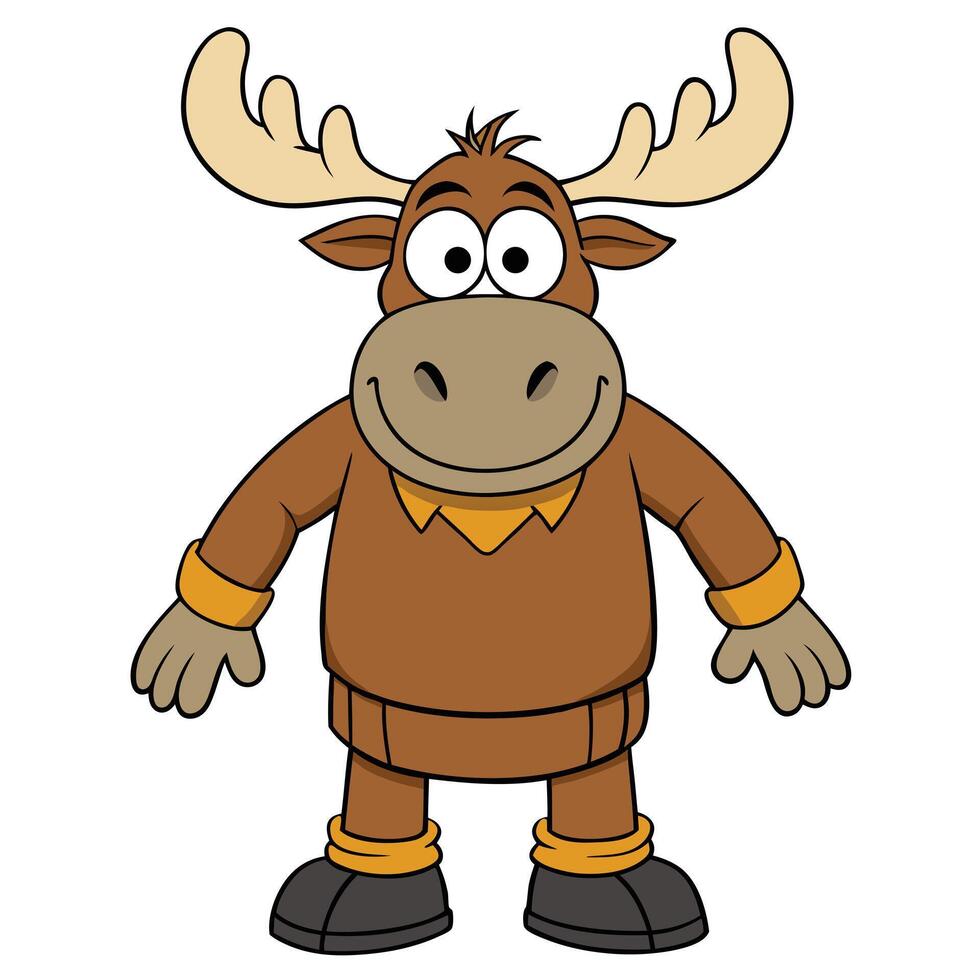 Cartoon moose character smiling with big antlers isolated on white background vector