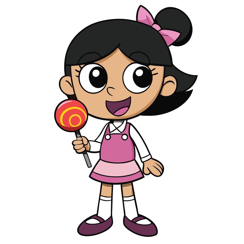 Cartoon girl character holding lollipop illustration sweet treat graphic design vector
