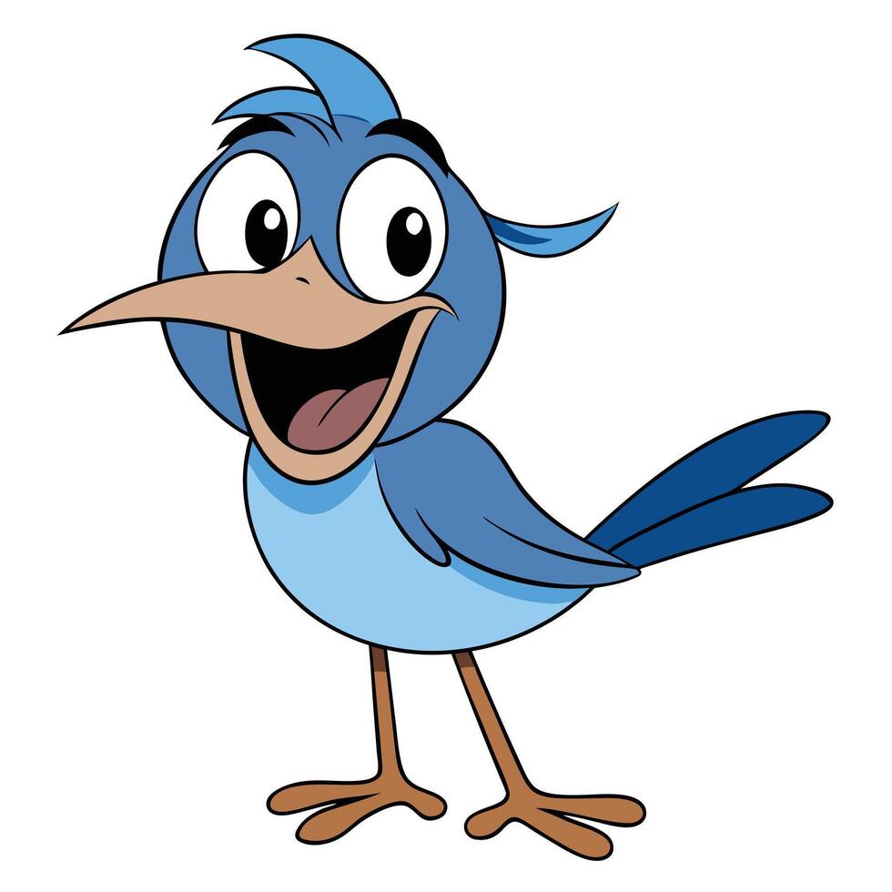 Cheerful blue cartoon bird mascot illustration for childrens animation and design projects vector