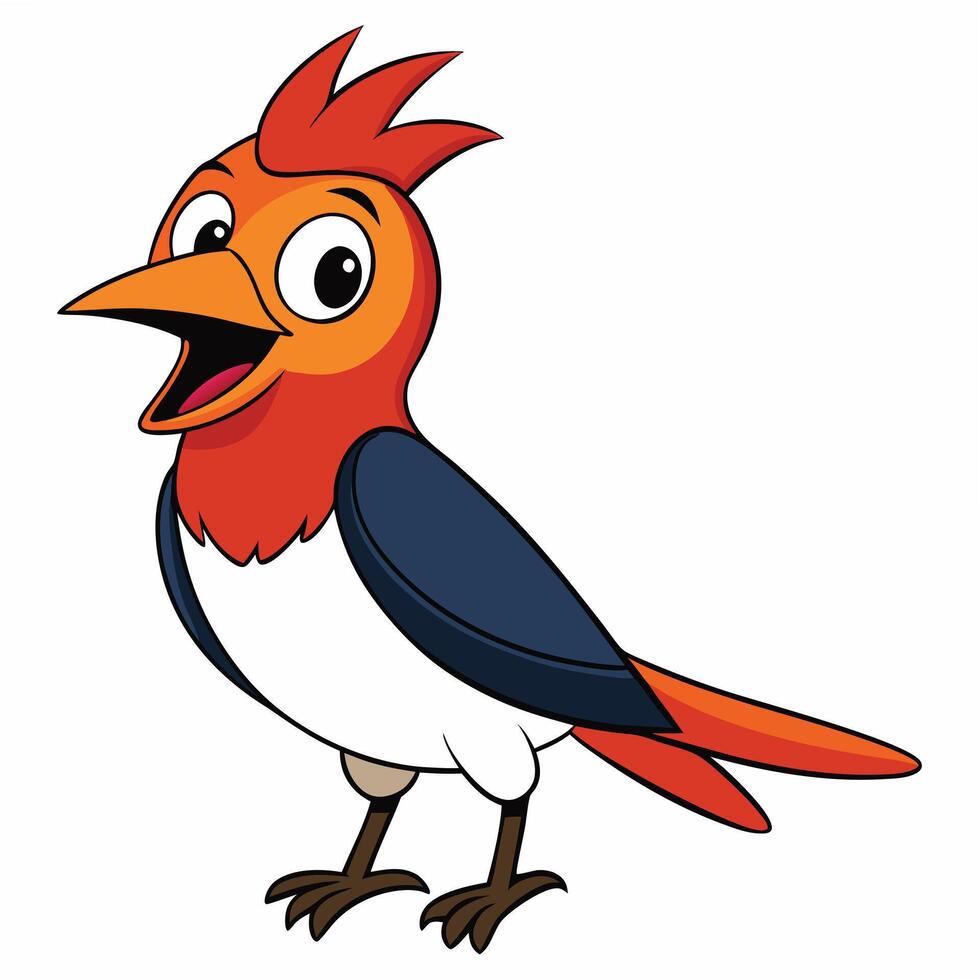 Cheerful cartoon bird illustration standing and smiling with open beak vector