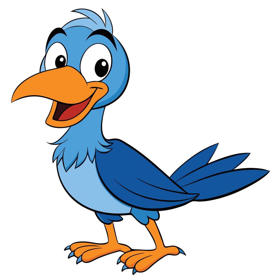Cartoon blue bird character standing smiling cute animal illustration design vector