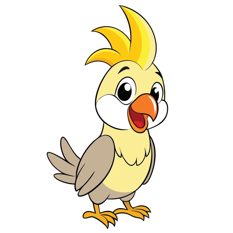 Cute cartoon bird character illustration with yellow crest and orange beak vector
