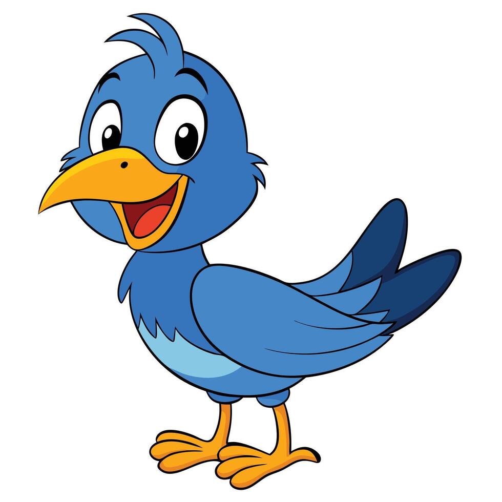 Cheerful blue bird cartoon character standing and smiling confidently vector