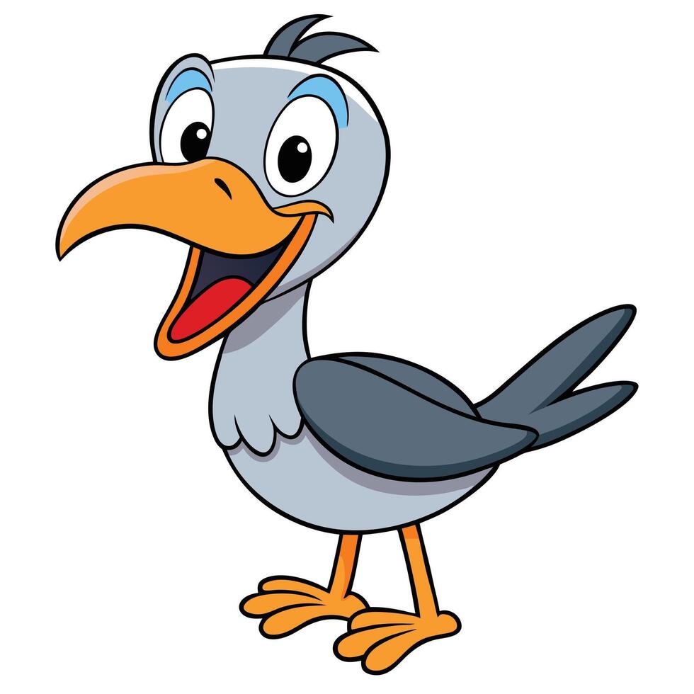 Cheerful seagull cartoon character illustration smiling bird design element vector