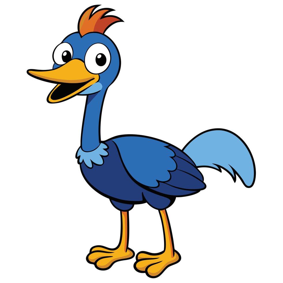 Playful cartoon bird illustration featuring blue feathers and orange crest for children vector