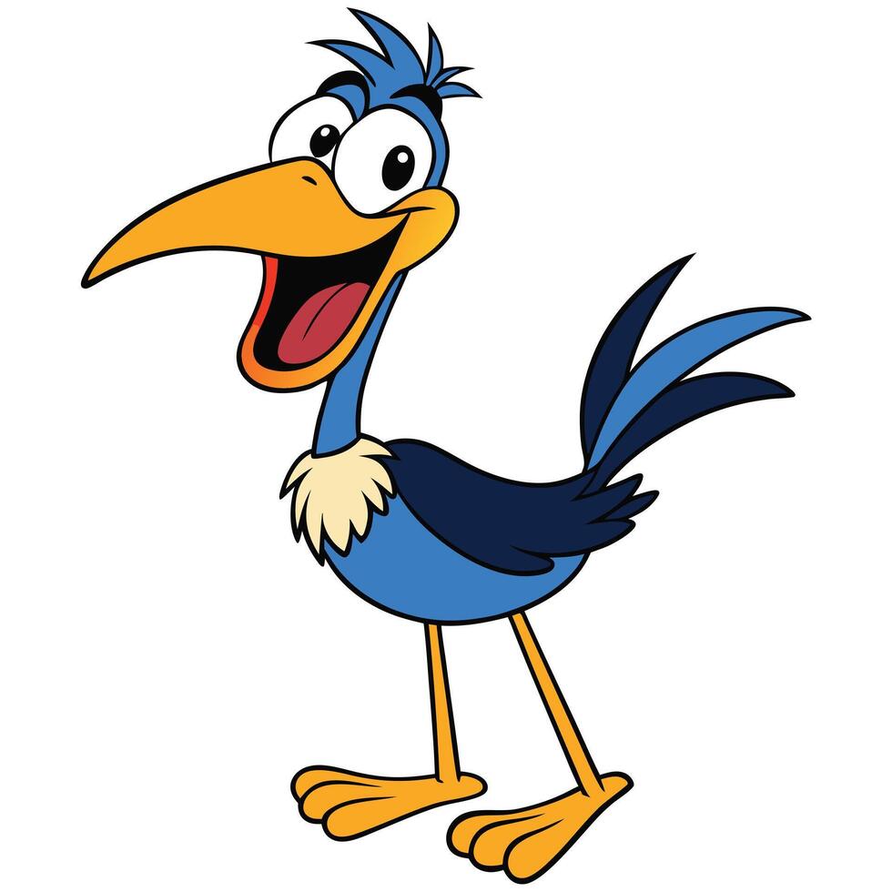 Cheerful cartoon roadrunner bird illustration isolated on white background vector