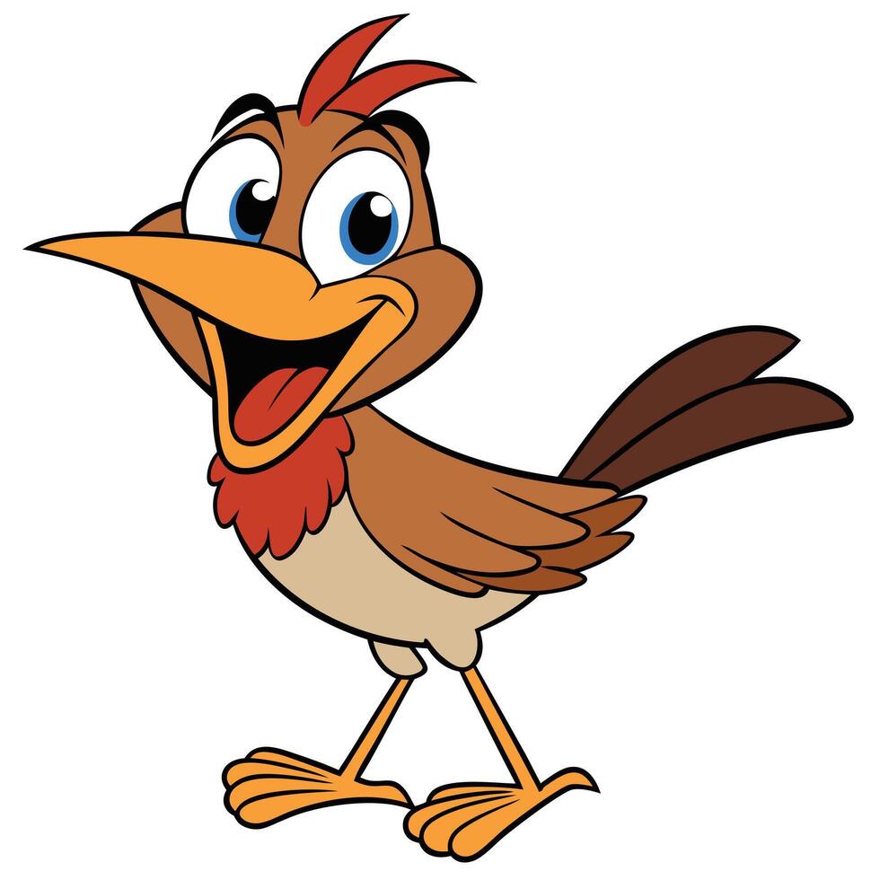 Cheerful cartoon bird illustration with big eyes and orange beak on white background vector