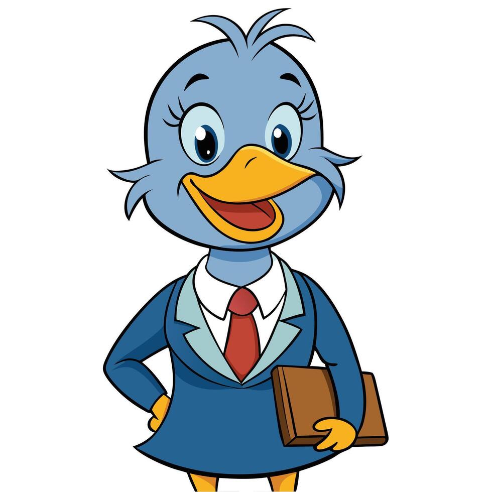 Cartoon bird character in business suit holding a file folder vector