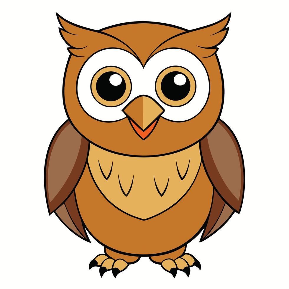 Cartoon illustration of a cute brown owl standing isolated on white background vector