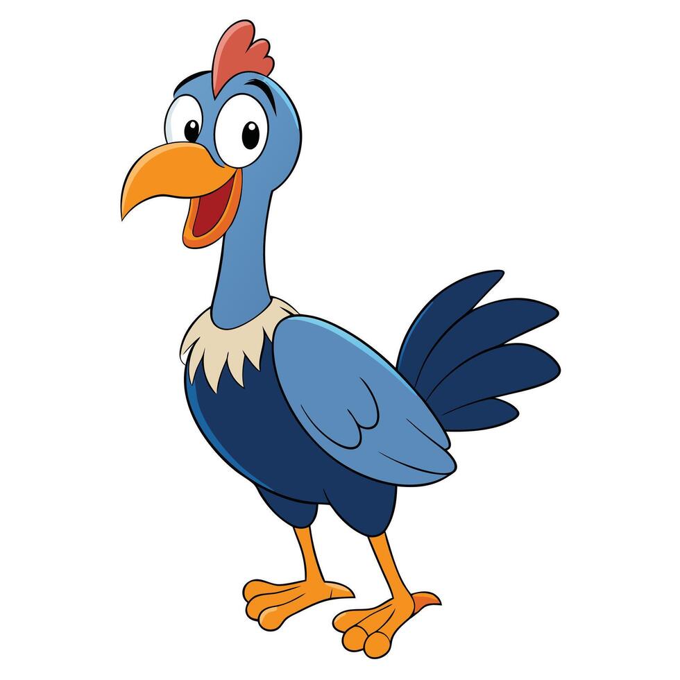Cheerful cartoon chicken illustration standing with open beak and smiling face vector