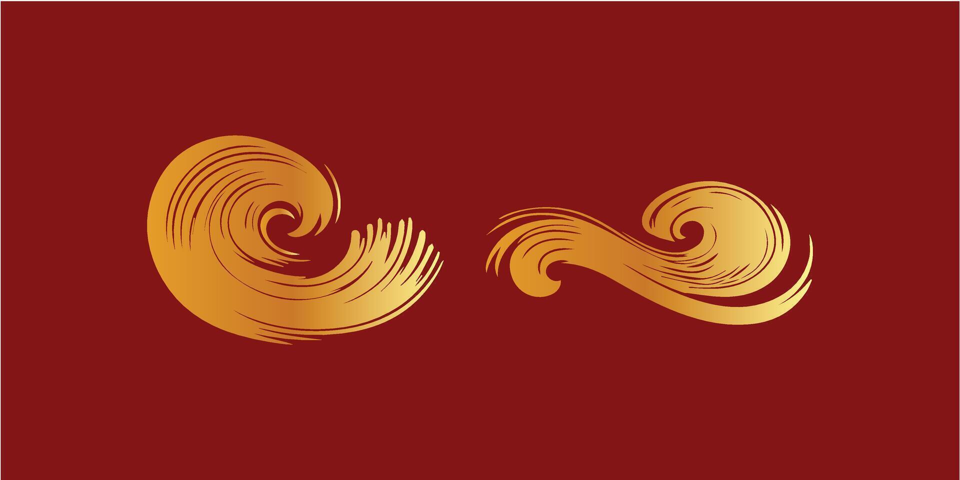 golden swirls on a red background vector