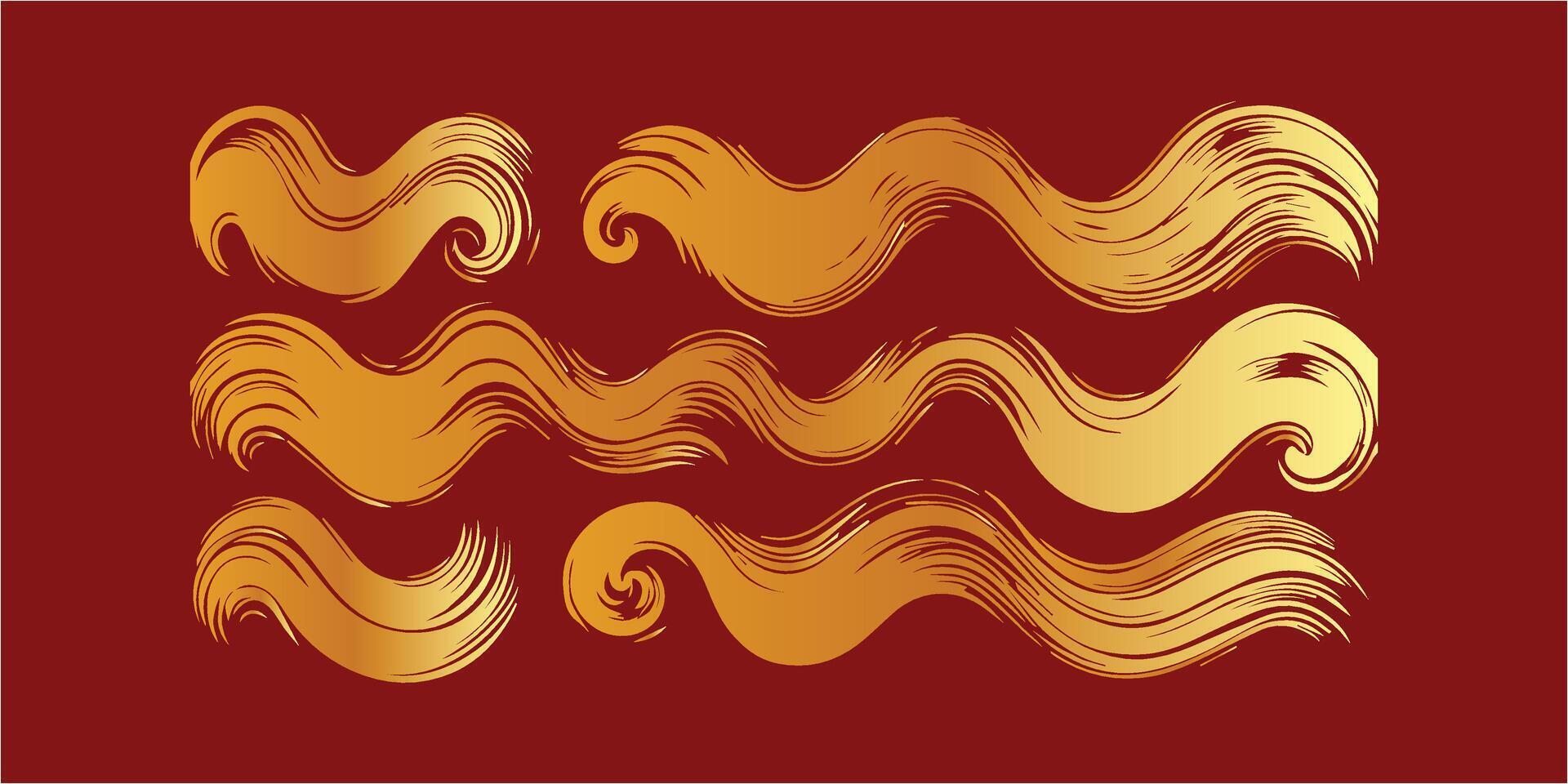 Brush stroke gold wave set vector