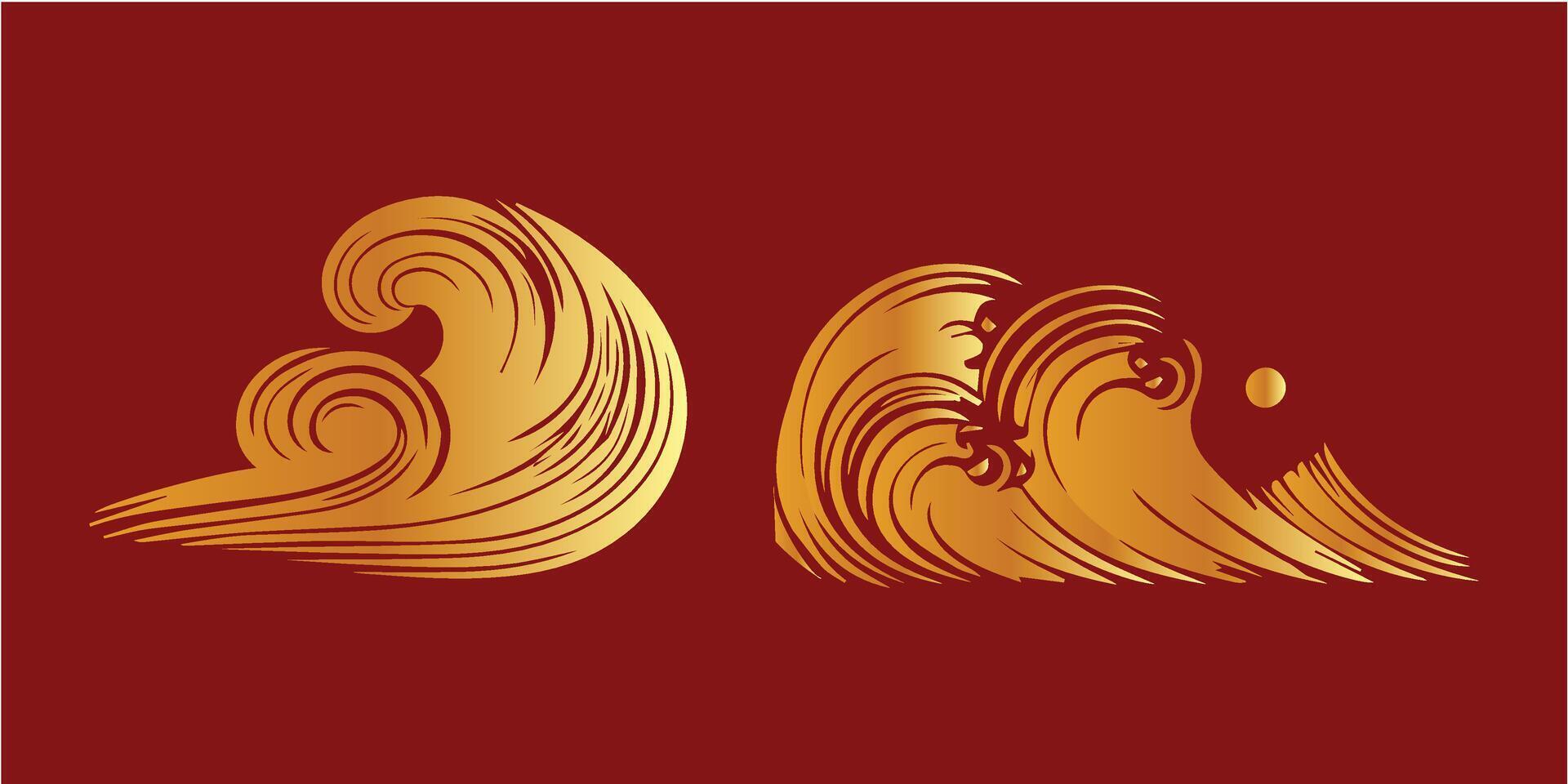 Brush stroke golden waves on a maroon background vector