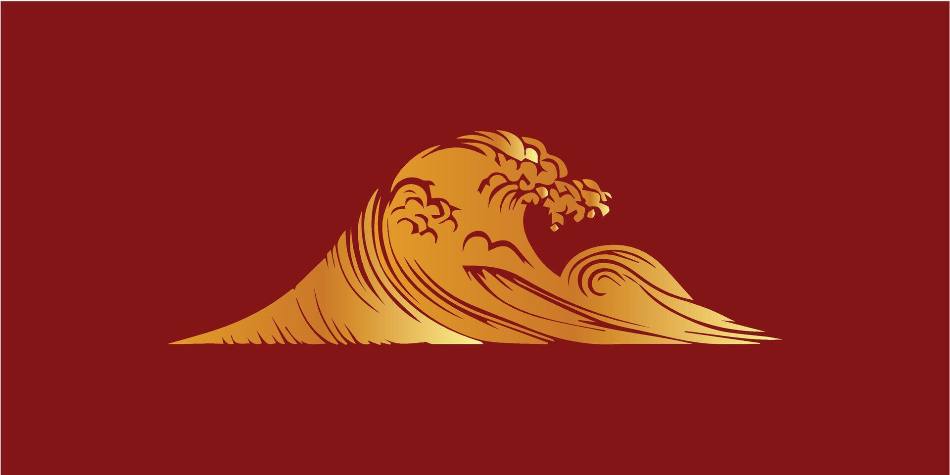 the great wave of china, a gold logo vector