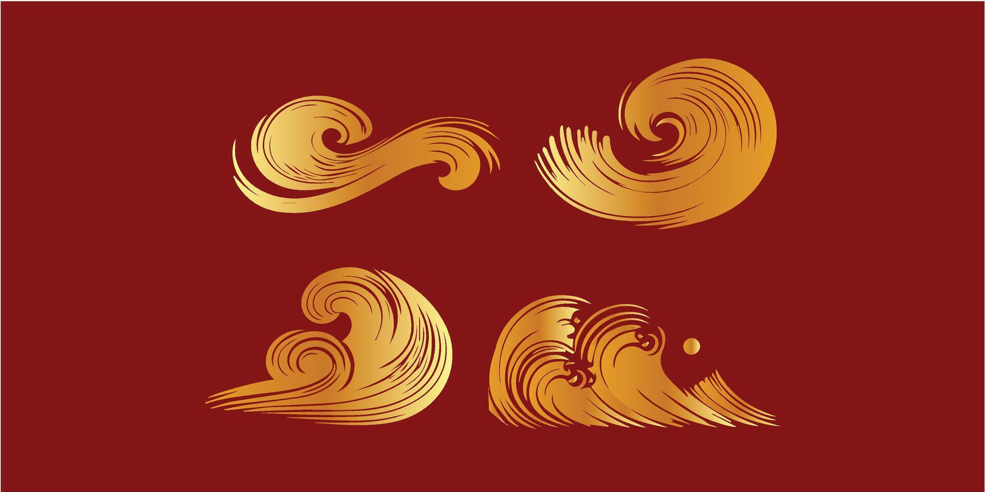 golden waves brush on a red background vector