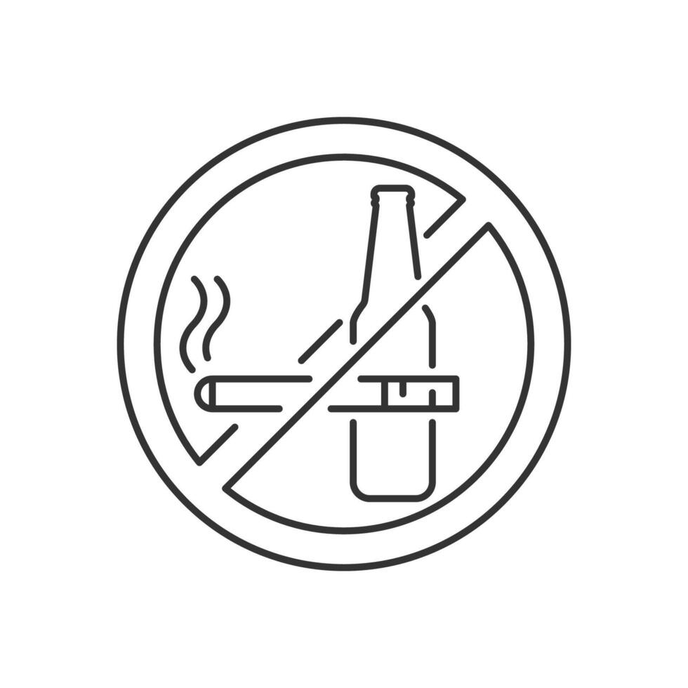 No smoking and alcohol drinking icon, color, line, outline sign, linear style pictogram isolated on white. Symbol, logo illustration vector