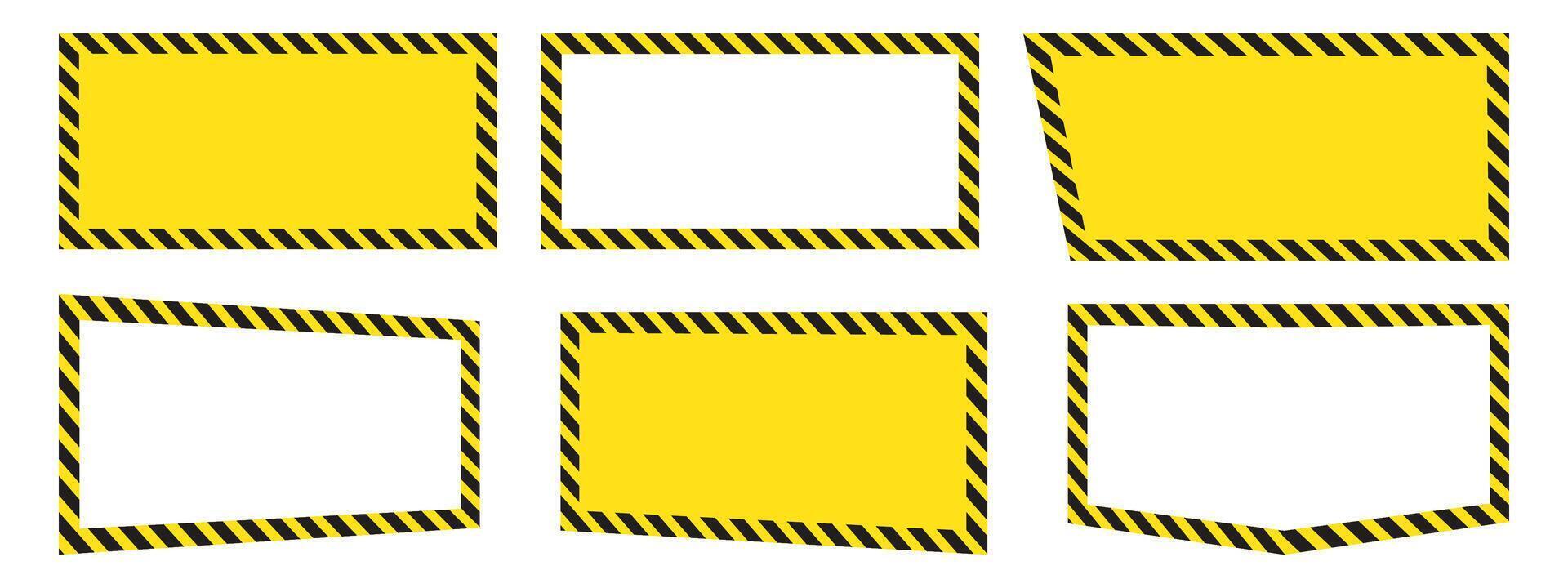 Set of frames with warning tapes for safety signs. The striking yellow and black design is ideal for warning labels, construction markings and safety backgrounds. vector